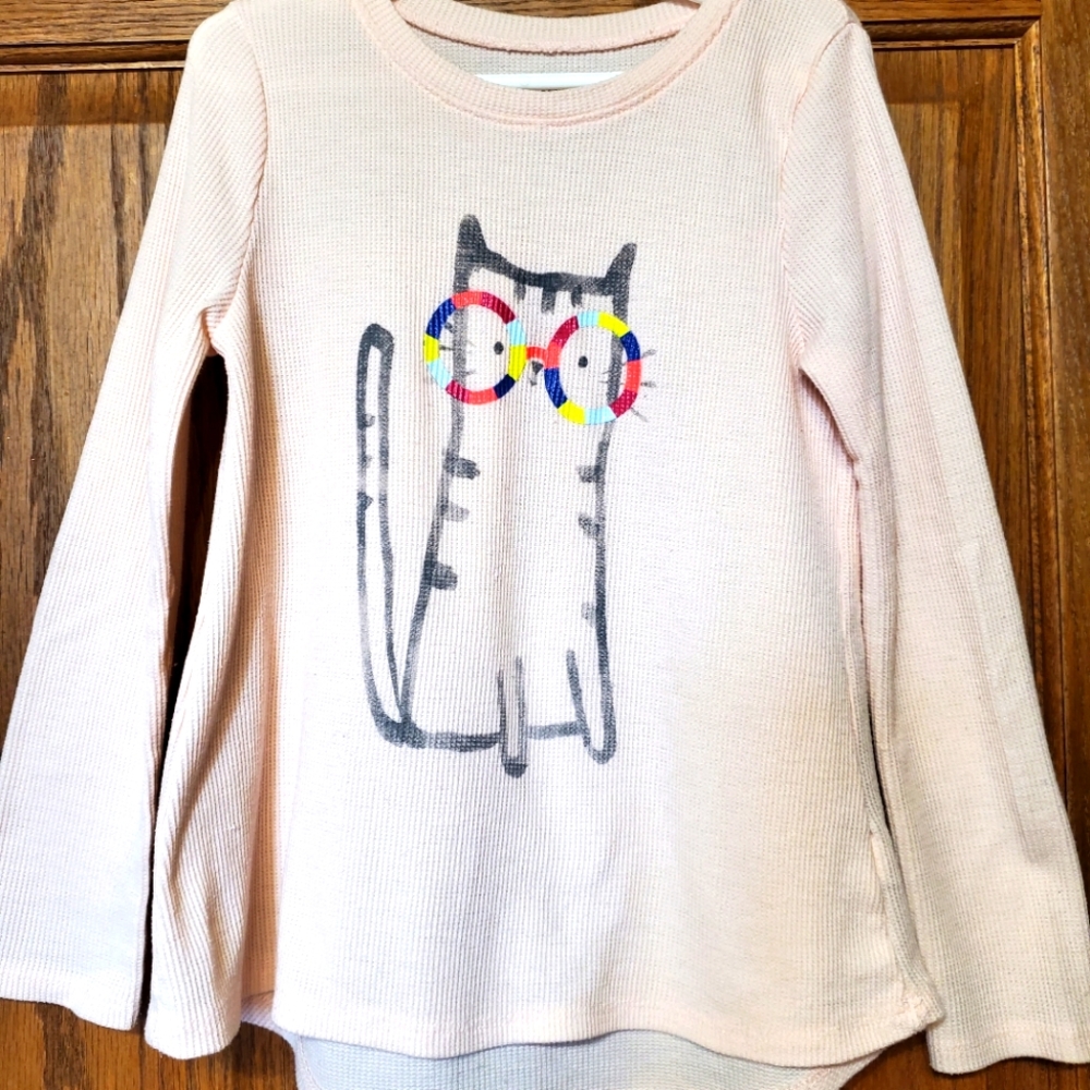Girls thermal cat with glasses long sleeve shirt.